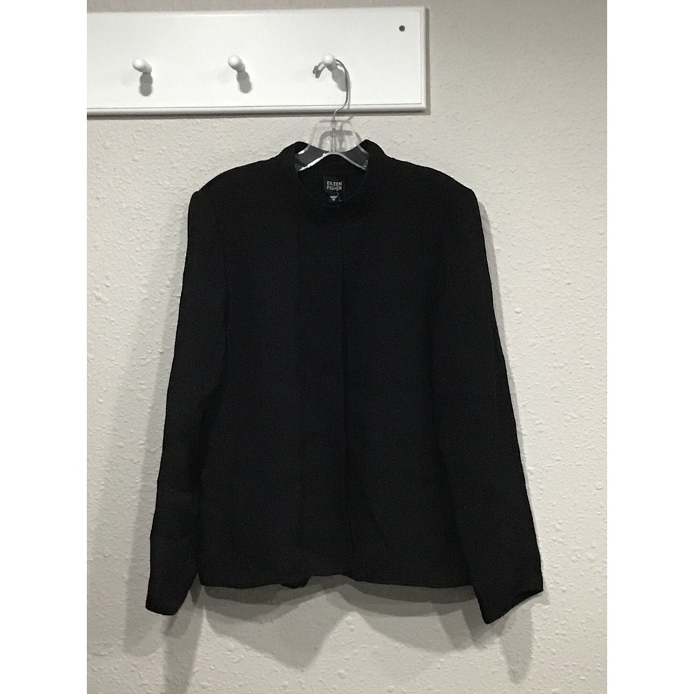 Eileen Fisher Black Silk Blend Crepe Jacket Blazer‎ M Minimalist Luxe Lagenlook